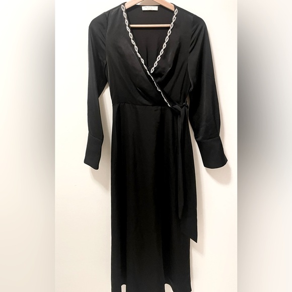 Lichi Black Satin Midi Dress - Picture 1 of 4